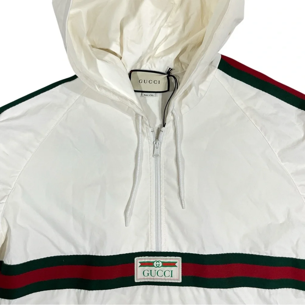 Gucci Men's GRG Stripe Vintage Smock Windbreaker in White size 48 / Large